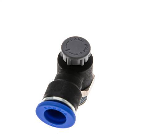 Durchflussregelventil Abgangswinkel 10 mm - R1/4'' Messing/PA 66 Sicherungsmutter