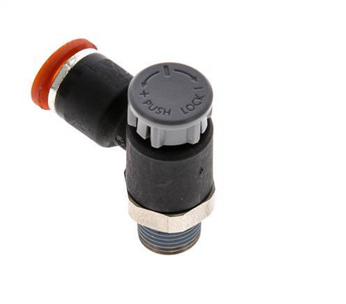 Flow Control Valve Meter-In Elbow 6 mm - R1/8'' Brass/PA 66 Locknut
