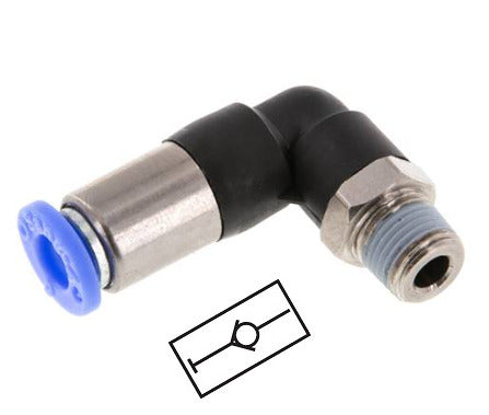 Push-In Fitting 4mm & R1/8'' Male Auto Shut-Off Elbow Brass/PBT 0-10bar (0-145psi) [2 Pieces]