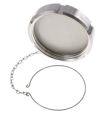 Hutmutter Rd130 X 1/4'' DN 100 Edelstahl 1.4404 NBR DIN 11851 FDA 21 mit Kette
