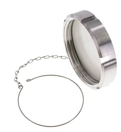 Hutmutter Rd130 X 1/4'' DN 100 Edelstahl 1.4404 NBR DIN 11851 FDA 21 mit Kette
