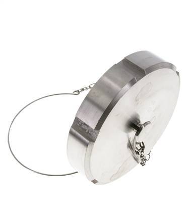 Hutmutter Rd130 X 1/4'' DN 100 Edelstahl 1.4301 NBR DIN 11851 FDA 21 mit Kette