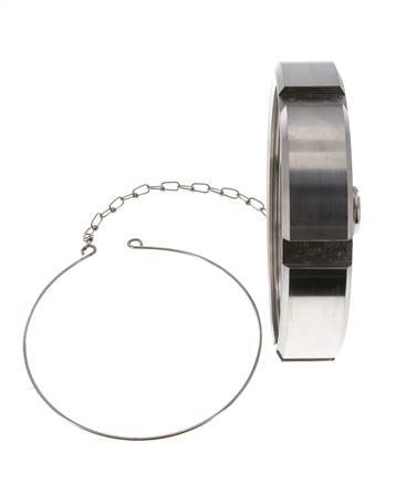 Hutmutter Rd130 X 1/4'' DN 100 Edelstahl 1.4301 NBR DIN 11851 FDA 21 mit Kette