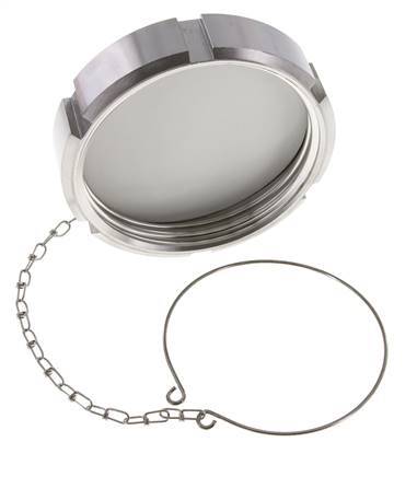 Hutmutter Rd110 X 1/4'' DN 80 Edelstahl 1.4301 NBR DIN 11851 FDA 21 mit Kette