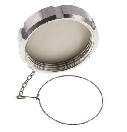 Hutmutter Rd95 X 1/6'' DN 65 Edelstahl 1.4301 NBR DIN 11851 FDA 21 mit Kette