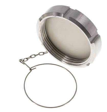 Hutmutter Rd95 X 1/6'' DN 65 Edelstahl 1.4301 NBR DIN 11851 FDA 21 mit Kette