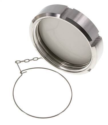 Hutmutter Rd110 X 1/4'' DN 80 Edelstahl 1.4404 NBR DIN 11851 FDA 21 mit Kette