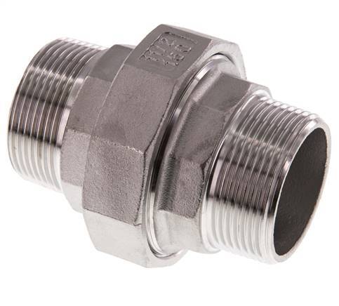 Union Straight Connector R1 1/2'' Stainless Steel Flat Seal PTFE 16bar (224.8psi)