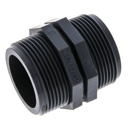 Doppelnippel G1 1/2'' Polypropylen (pp) 10bar (140,5psi) FDA 54mm Sechskant