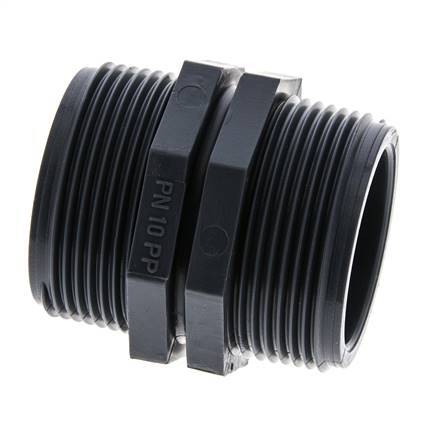Doppelnippel G1 1/2'' Polypropylen (pp) 10bar (140,5psi) FDA 54mm Sechskant