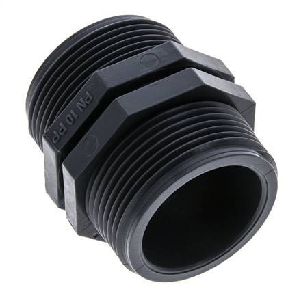 Doppelnippel G1 1/2'' Polypropylen (pp) 10bar (140,5psi) FDA 54mm Sechskant