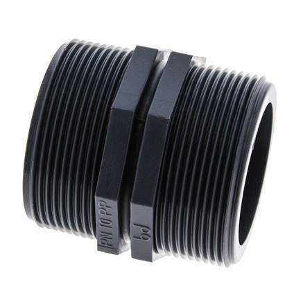 Doppelnippel G2'' Polypropylen (pp) 10bar (140,5psi) FDA 64mm Sechskant