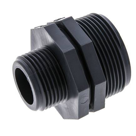Reduzier-Doppelnippel G1'' x G1 1/2'' Polypropylen (pp) 10bar (140,5psi) FDA 54mm Sechskant