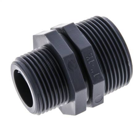 Reduzier-Doppelnippel G1'' x G1 1/4'' Polypropylen (pp) 10bar (140,5psi) FDA 46mm Sechskant