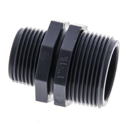Reduzier-Doppelnippel G1'' x G1 1/4'' Polypropylen (pp) 10bar (140,5psi) FDA 46mm Sechskant