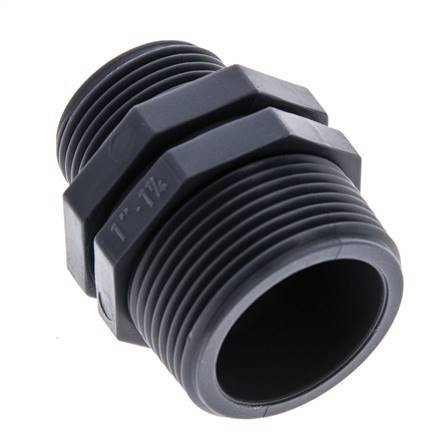 Reduzier-Doppelnippel G1'' x G1 1/4'' Polypropylen (pp) 10bar (140,5psi) FDA 46mm Sechskant