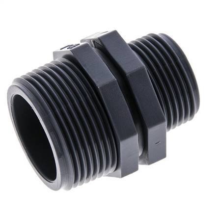 Reduzier-Doppelnippel G1'' x G1 1/4'' Polypropylen (pp) 10bar (140,5psi) FDA 46mm Sechskant