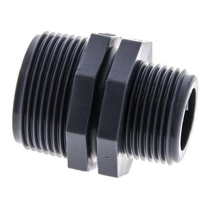 Reduzier-Doppelnippel G1'' x G1 1/4'' Polypropylen (pp) 10bar (140,5psi) FDA 46mm Sechskant