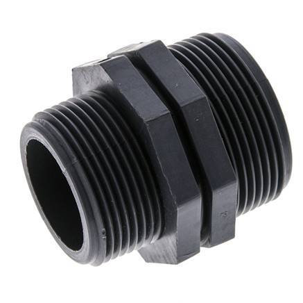 Reduzier-Doppelnippel G1 1/4'' x G1 1/2'' Polypropylen (pp) 10bar (140,5psi) FDA 54mm Sechskant