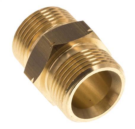 Doppelnippel G1'' Stecker x Stecker links Messing 16bar (224.8psi) 36mm Sechskant
