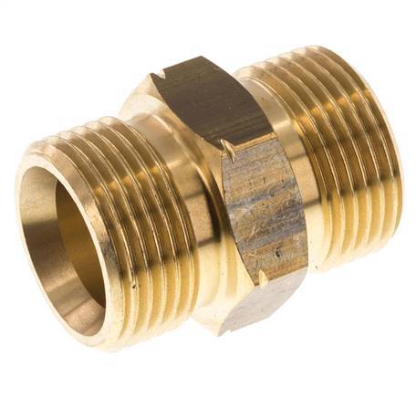 Doppelnippel G1'' Stecker x Stecker links Messing 16bar (224.8psi) 36mm Sechskant