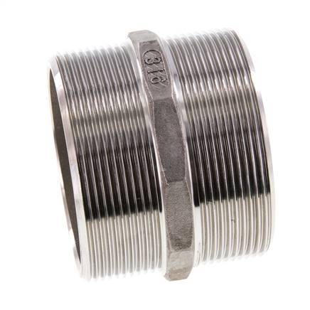 Doppelnippel G2 1/2'' Edelstahl Flachdichtung 16bar (224.8psi) 78mm Sechskant