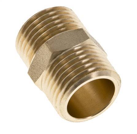 Double Nipple G1/2'' Brass Flat Seal 16bar (224.8psi) 21mm Hex [2 Pieces]
