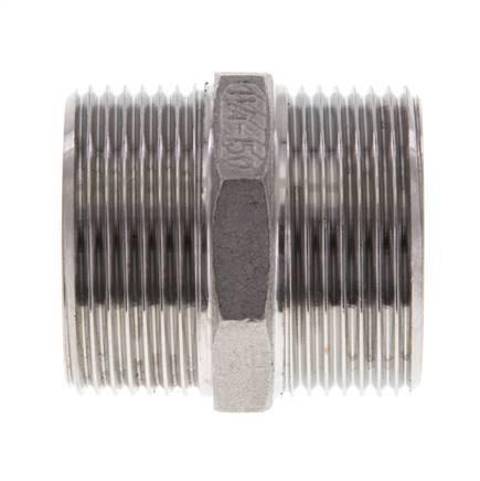 Doppelnippel G1 1/4'' Edelstahl Flachdichtung 16bar (224.8psi) 45mm Sechskant