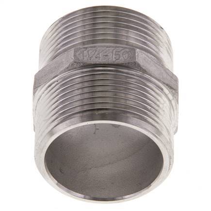 Doppelnippel G1 1/4'' Edelstahl Flachdichtung 16bar (224.8psi) 45mm Sechskant