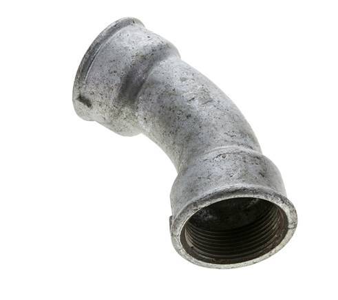 45° abgewinkeltes Fitting Rp1 1/2'' Innengewinde Gusseisen 25bar (351.25psi)
