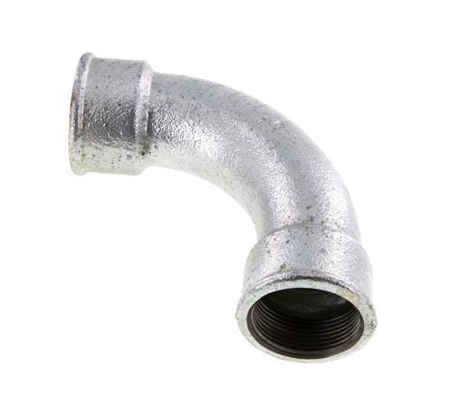 90 Grad abgewinkeltes Fitting Rp1 1/2'' Innengewinde lang Gusseisen 25bar (351.25psi)
