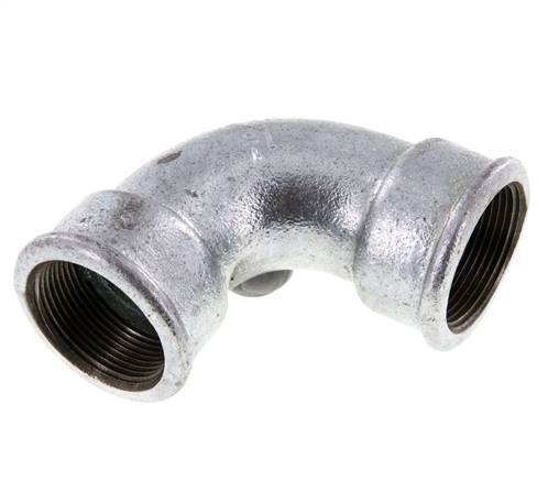 90 Grad abgewinkeltes Fitting Rp1 1/2'' Innengewinde kurz Gusseisen 25bar (351.25psi)