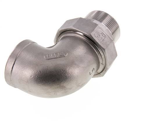 90 Grad abgewinkeltes Verbindungsstück 1 1/2'' Außengewinde R x Innengewinde Rp Edelstahl konische Dichtung 16bar (224.8psi)