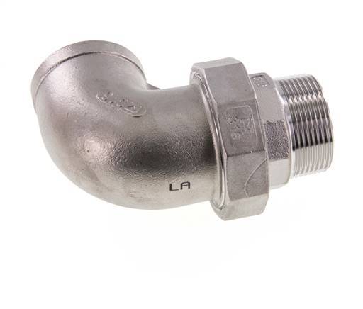 90 Grad abgewinkeltes Verbindungsstück 1 1/2'' Außengewinde R x Innengewinde Rp Edelstahl konische Dichtung 16bar (224.8psi)