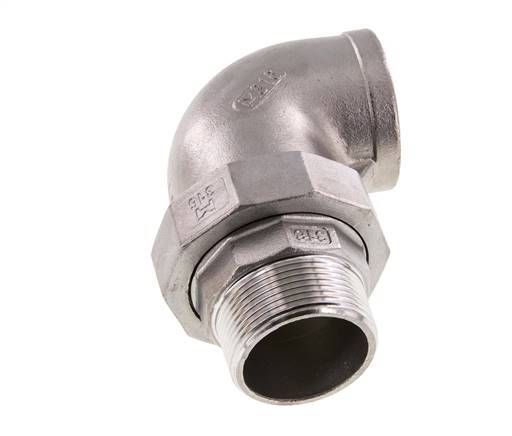 90 Grad abgewinkeltes Verbindungsstück 1 1/2'' Außengewinde R x Innengewinde Rp Edelstahl konische Dichtung 16bar (224.8psi)