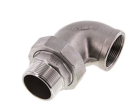 90 Grad abgewinkeltes Verbindungsstück 1 1/2'' Außengewinde R x Innengewinde Rp Edelstahl konische Dichtung 16bar (224.8psi)