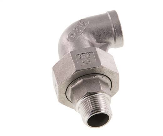 90 Grad abgewinkeltes Verbindungsstück 3/8'' Außengewinde R x Innengewinde Rp Edelstahl konische Dichtung 16bar (224.8psi)