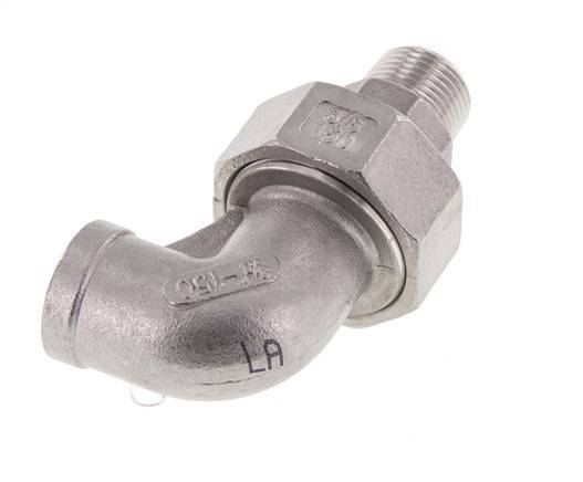 90deg Angled Union Connector 3/8'' Male R x Female Rp Stainless Steel Flat Seal PTFE 16bar (224.8psi)