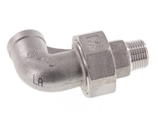 90deg Angled Union Connector 3/8'' Male R x Female Rp Stainless Steel Flat Seal PTFE 16bar (224.8psi)