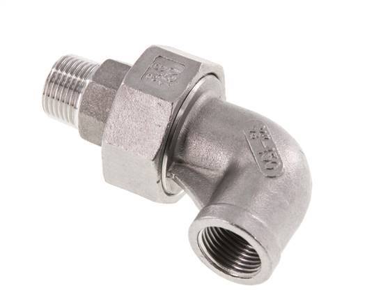 90 Grad abgewinkelter Verschraubungsanschluss 3/8'' Außengewinde R x Innengewinde Rp Edelstahl Flachdichtung PTFE 16bar (224.8psi)