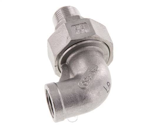 90 Grad abgewinkelter Verschraubungsanschluss 3/8'' Außengewinde R x Innengewinde Rp Edelstahl Flachdichtung PTFE 16bar (224.8psi)