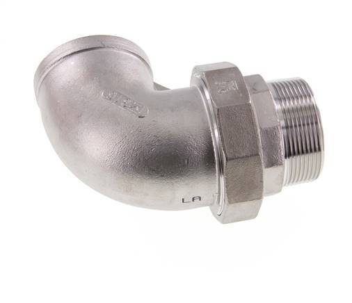 90deg Angled Union Connector 2'' Male R x Female Rp Stainless Steel Flat Seal PTFE 16bar (224.8psi)