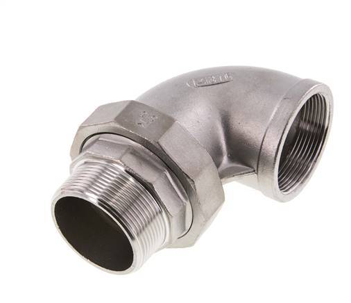 90 Grad abgewinkelter Verschraubungsanschluss 2'' Außengewinde R x Innengewinde Rp Edelstahl Flachdichtung PTFE 16bar (224.8psi)