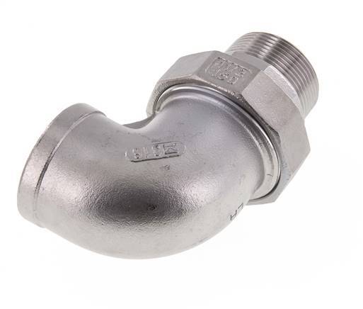 90 Grad abgewinkelter Verschraubungsanschluss 1 1/4'' Außengewinde R x Innengewinde Rp Edelstahl Flachdichtung PTFE 16bar (224.8psi)