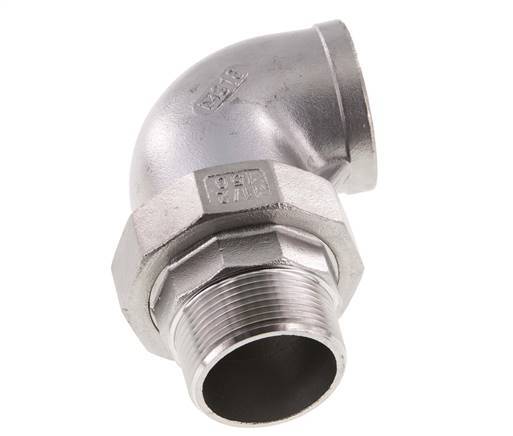 90 Grad abgewinkelter Verschraubungsanschluss 1 1/4'' Außengewinde R x Innengewinde Rp Edelstahl Flachdichtung PTFE 16bar (224.8psi)