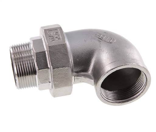 90 Grad abgewinkelter Verschraubungsanschluss 1 1/4'' Außengewinde R x Innengewinde Rp Edelstahl Flachdichtung PTFE 16bar (224.8psi)