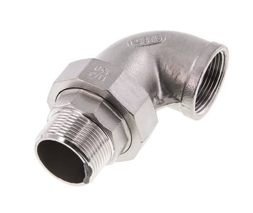 90 Grad abgewinkelter Verschraubungsstutzen 1 1/2'' Außengewinde R x Innengewinde Rp Edelstahl Flachdichtung PTFE 16bar (224.8psi)
