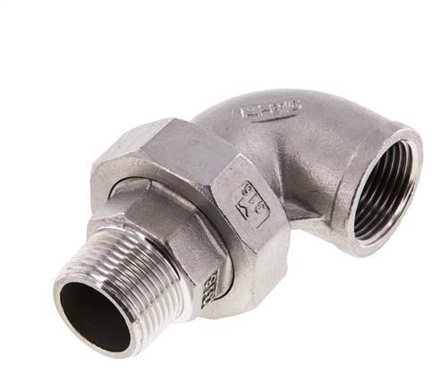 90 Grad abgewinkelter Verschraubungsstutzen 3/4'' Außengewinde R x Innengewinde Rp Edelstahl Flachdichtung PTFE 16bar (224.8psi)