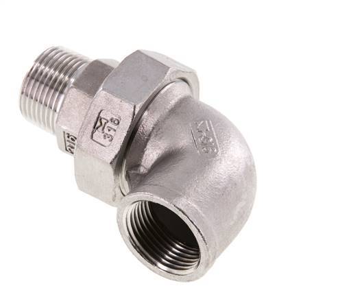 90 Grad abgewinkelter Verschraubungsstutzen 3/4'' Außengewinde R x Innengewinde Rp Edelstahl Flachdichtung PTFE 16bar (224.8psi)