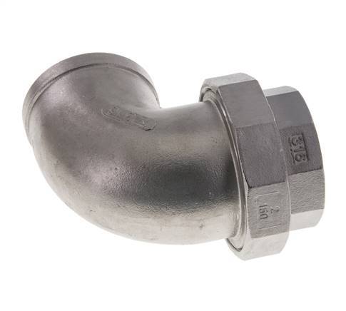 90deg Angled Union Connector Rp2'' Female Stainless Steel Flat Seal PTFE 16bar (224.8psi)